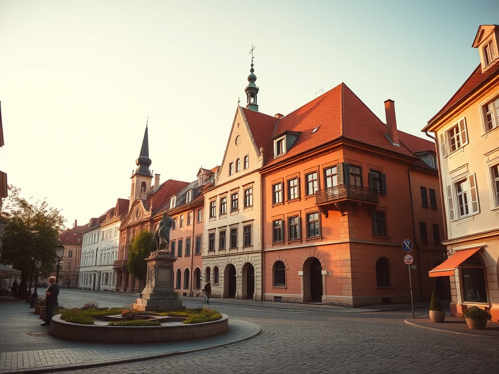 Zabytkowe centrum miasta Skórcz - widok historycznej zabudowy i kościoła