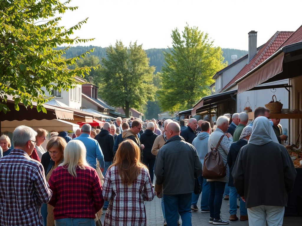 Uśmiechnięci ludzie świętujący majówkę na tle zielonego parku w Skórczu.