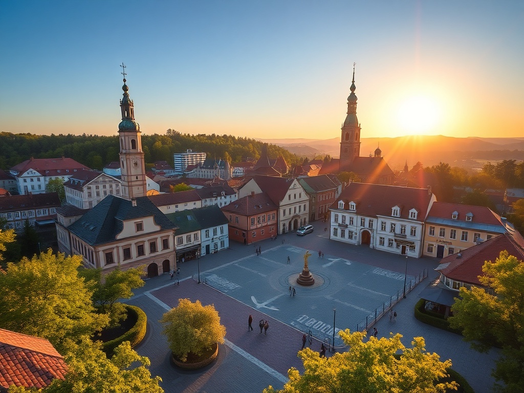 Kwitnące białe kwiaty kasztanowca na tle zielonych liści i błękitnego nieba w Skórczu.